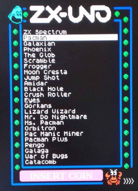 ZX Uno Arcade Menu